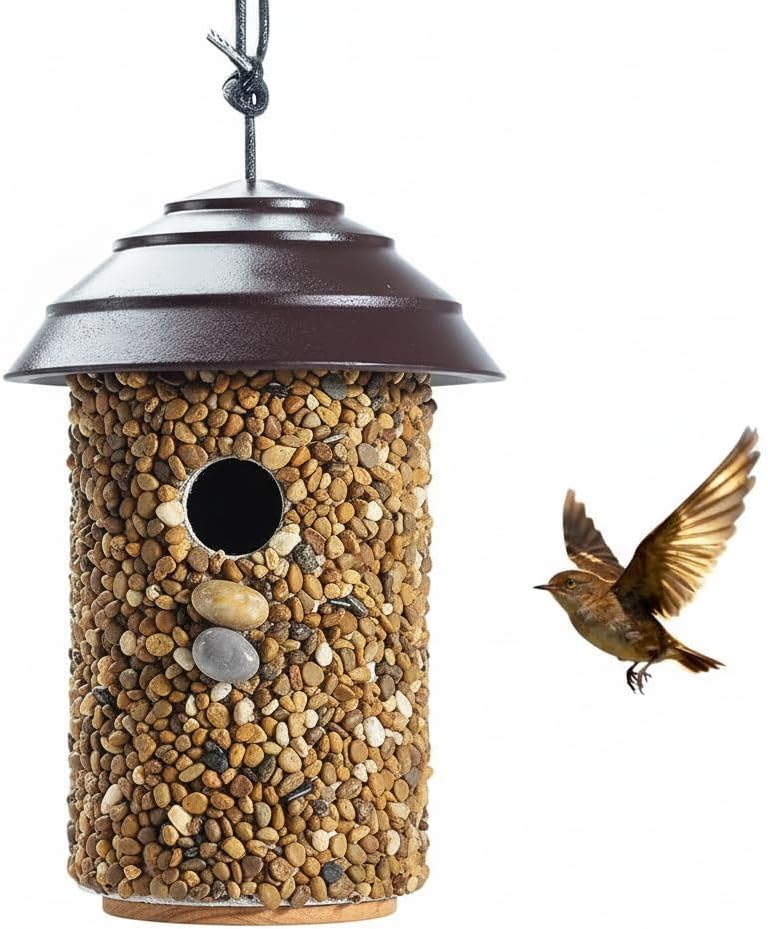 CEDAR ALPHA Pebble Stone Bird House for Outside Clearance, HDPE Roof Bird House for Outdoor, Heavy Duty Stone, Hanging Birdhouse for Outside, Wren House 10 Year Lasting (Black - Image 1
